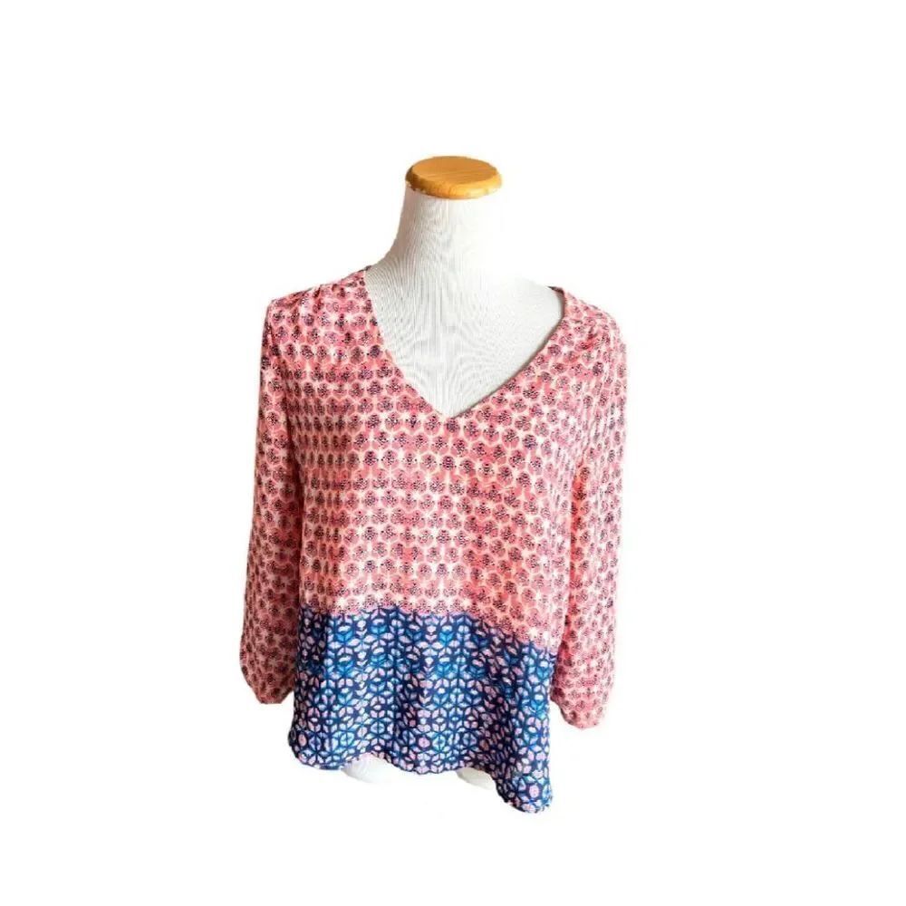 Womens Nordstrom Rack Meraki Floral Ombre Flowy 3/4 Sleeve Top - Sz L